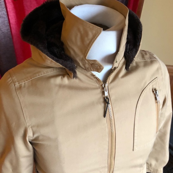 London Fog Hooded Short Trench Coat Jacket Khaki S - Picture 3 of 8